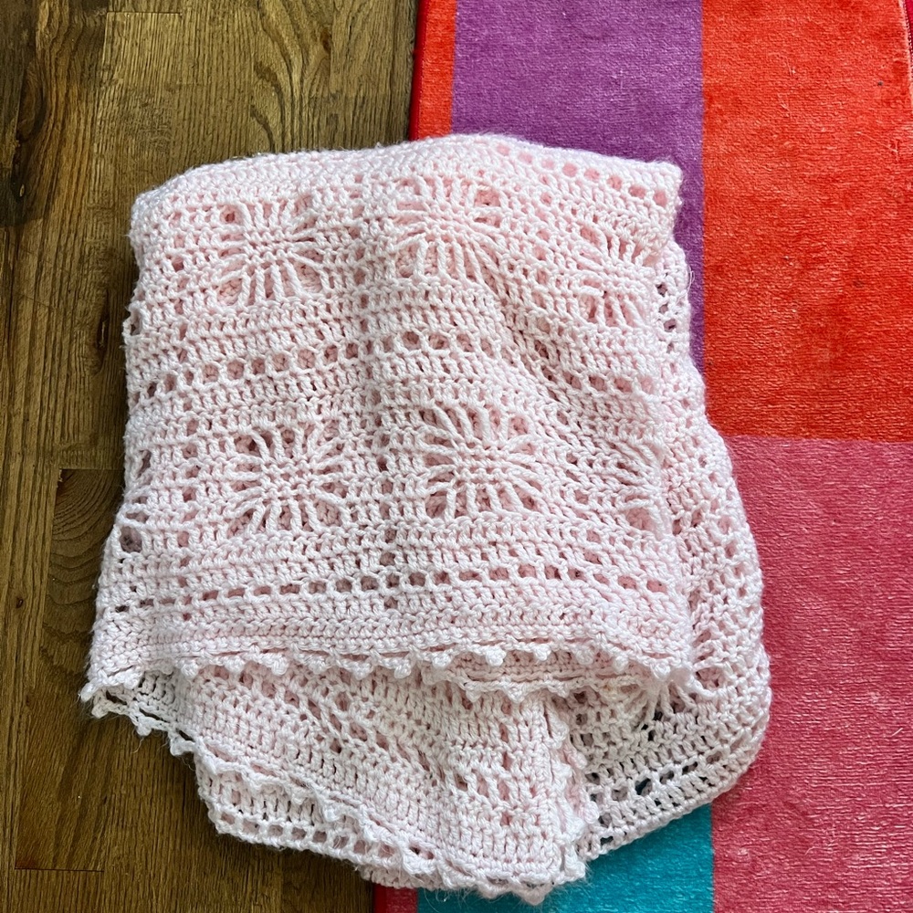 Handmade Pink Crochet Blanket Vintage